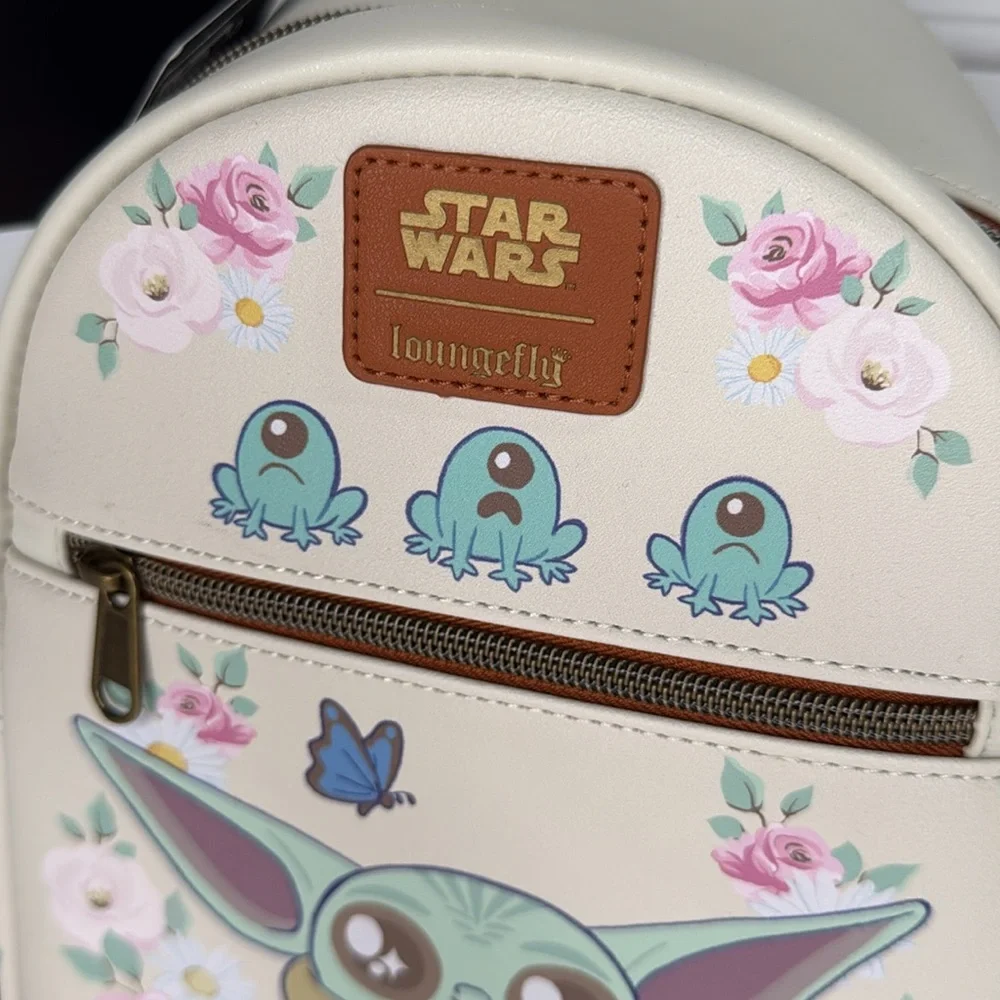 NWT Loungefly Star Wars The Mandalorian Grogu With Frogs & Flowers Mini Backpack